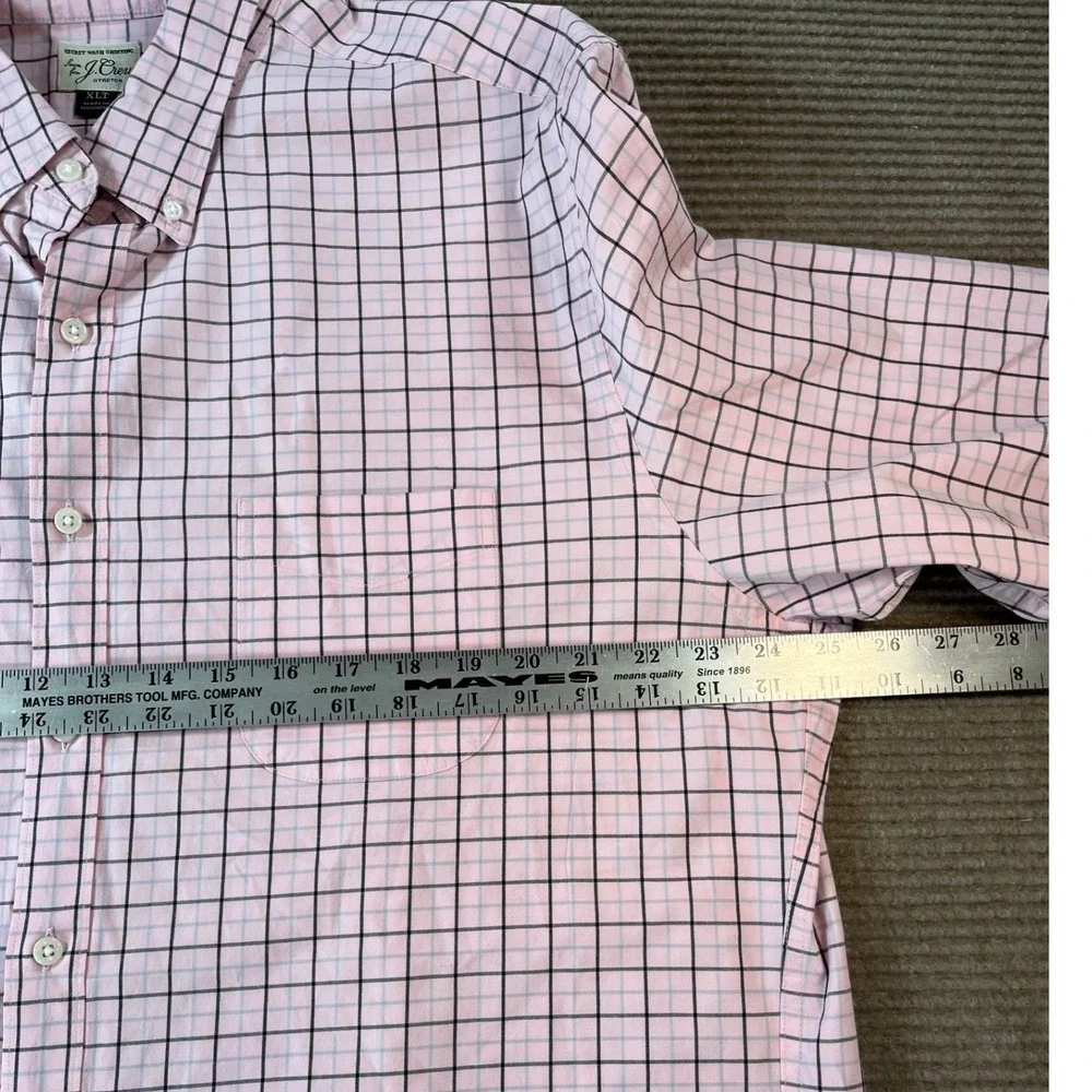 J.Crew Mens XLT Pink Windowpane Secret Wash Stretch Classic Button Down